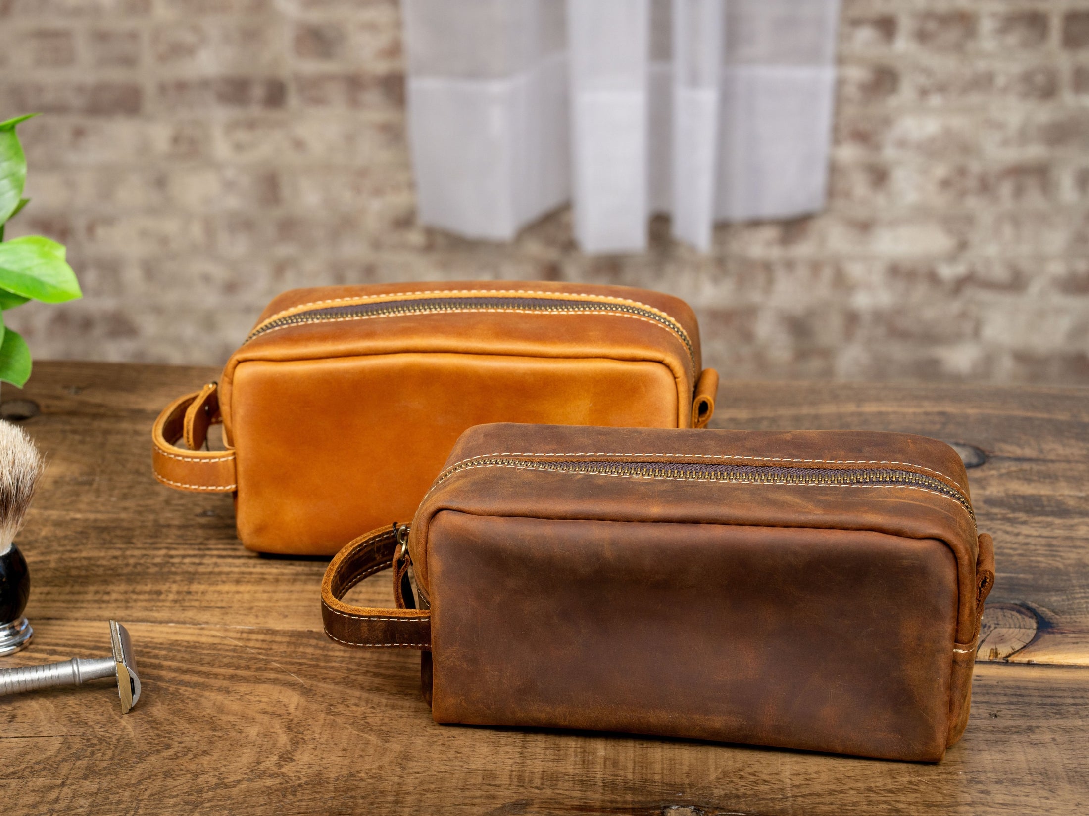 Christmas Gift for Men, Personalized Leather Dopp Kit for Men, Lined Custom Toiletry Travel Shaving Bag for Boyfriend