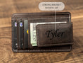 Load image into Gallery viewer, Personalized Leather Magnetic Money Clip, Small Front Pocket Card Holder, Christmas Gift for Him, Slim Wallet with Money Clip
