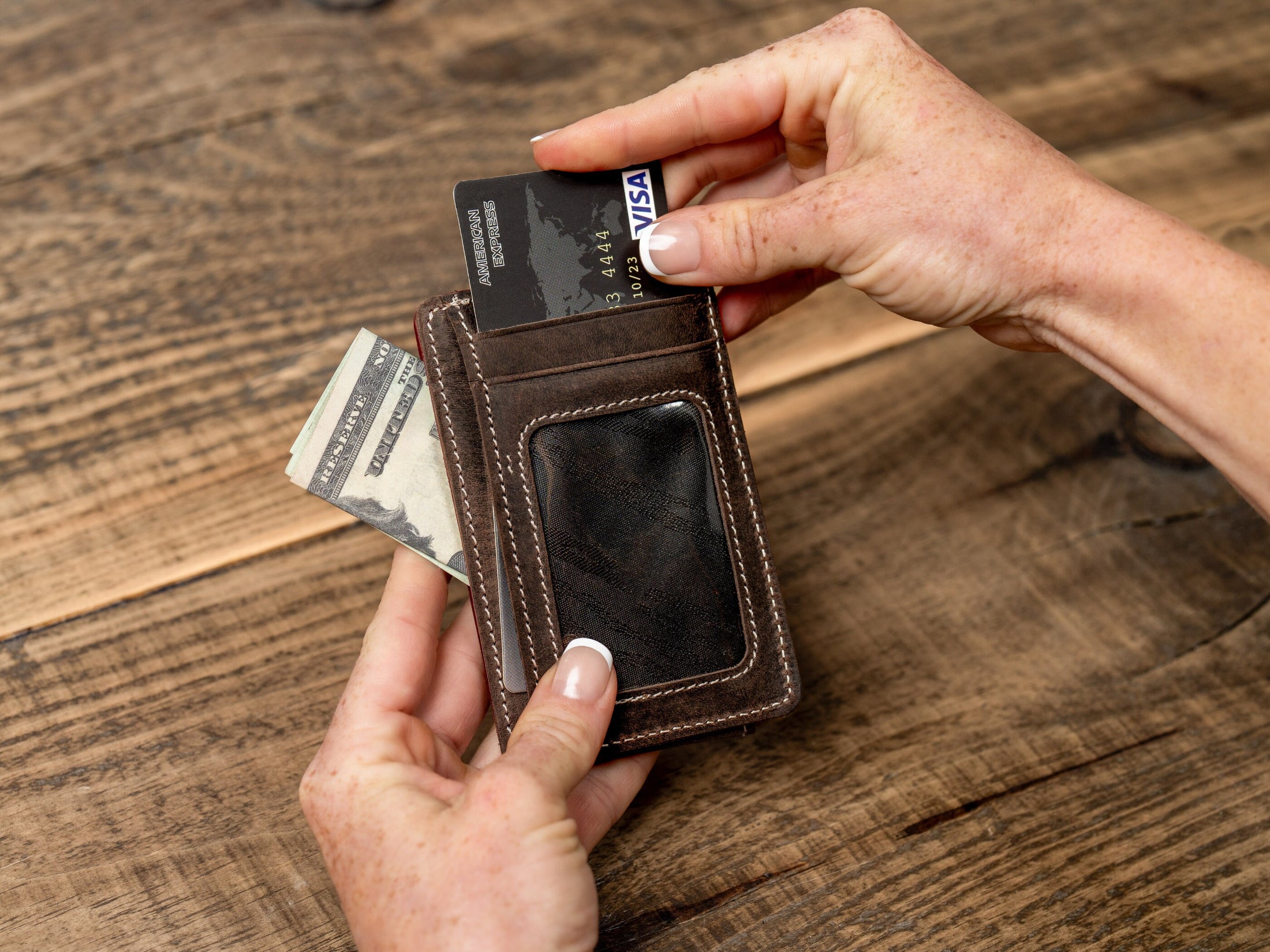 Personalized Leather Magnetic Money Clip, Small Front Pocket Card Holder, Christmas Gift for Him, Slim Wallet with Money Clip