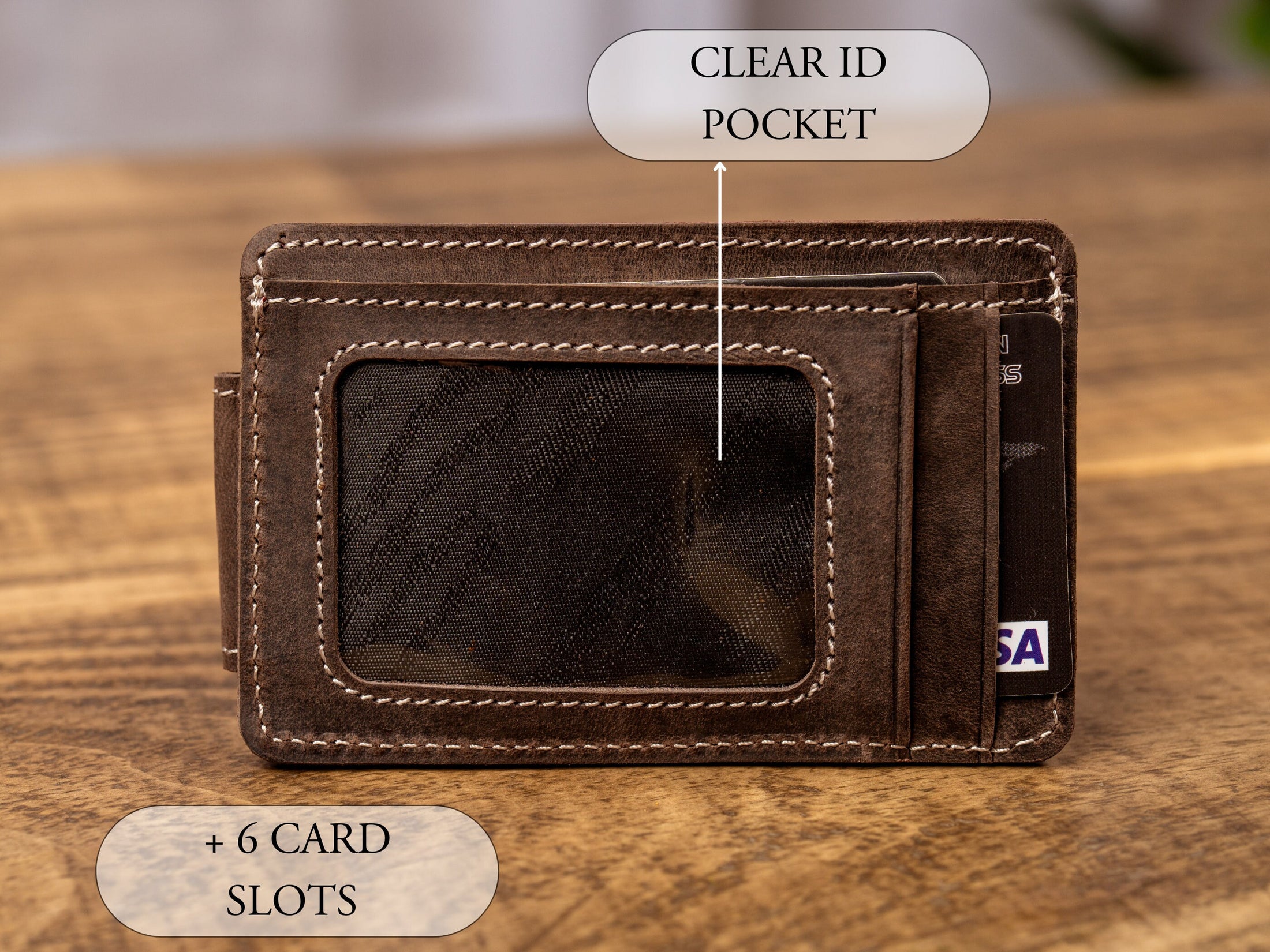 Personalized Leather Magnetic Money Clip, Small Front Pocket Card Holder, Christmas Gift for Him, Slim Wallet with Money Clip